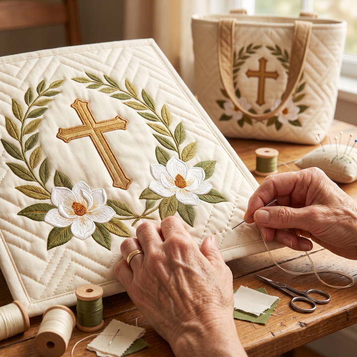 Sacred Cross Quilted Artisan Tote
