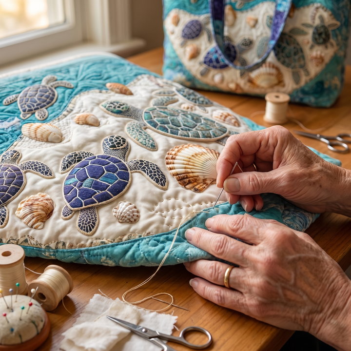Turtle Love Quilted Artisan Tote