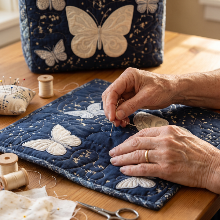Silver Butterfly Quilted Artisan Tote