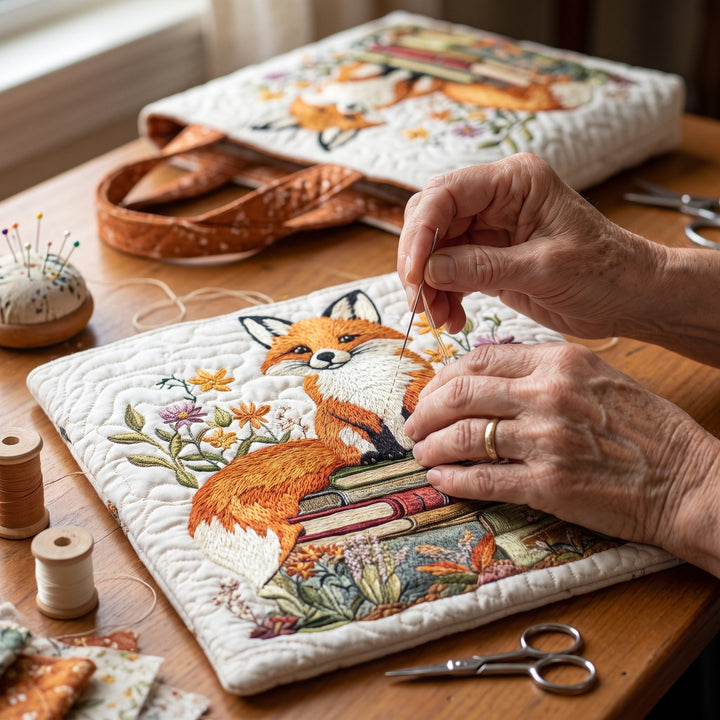 Bookish Fox Quilted Tote Bag