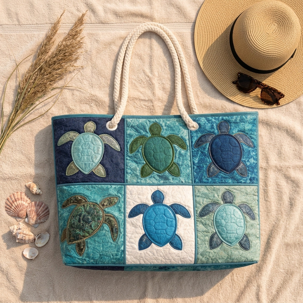 Blue Turtle Quilted Beach Bag
