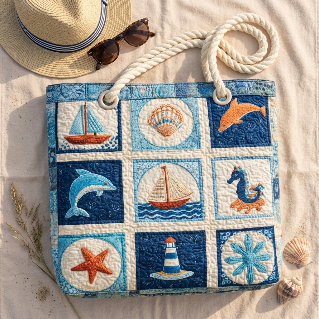 Marine Creatures Quilted Beach Bag