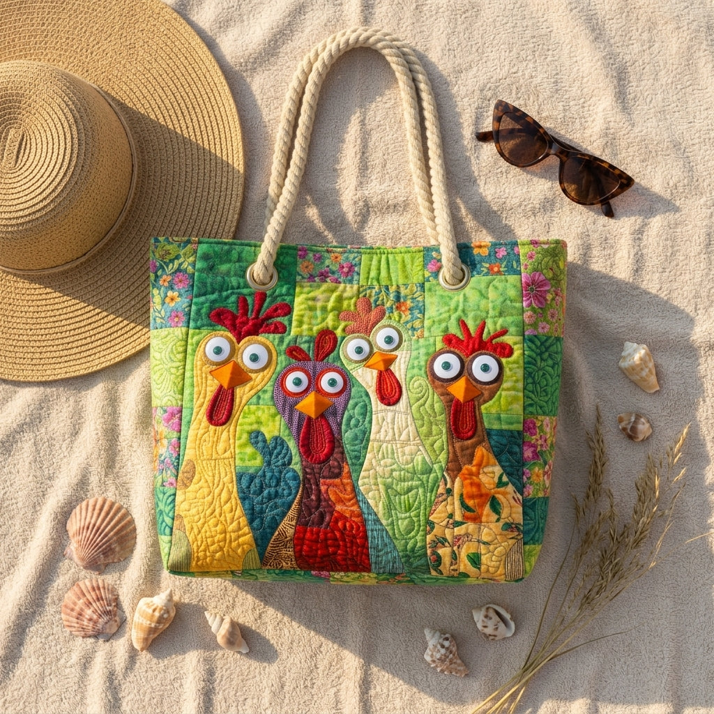 Funky Chicken Quilted Beach Bag