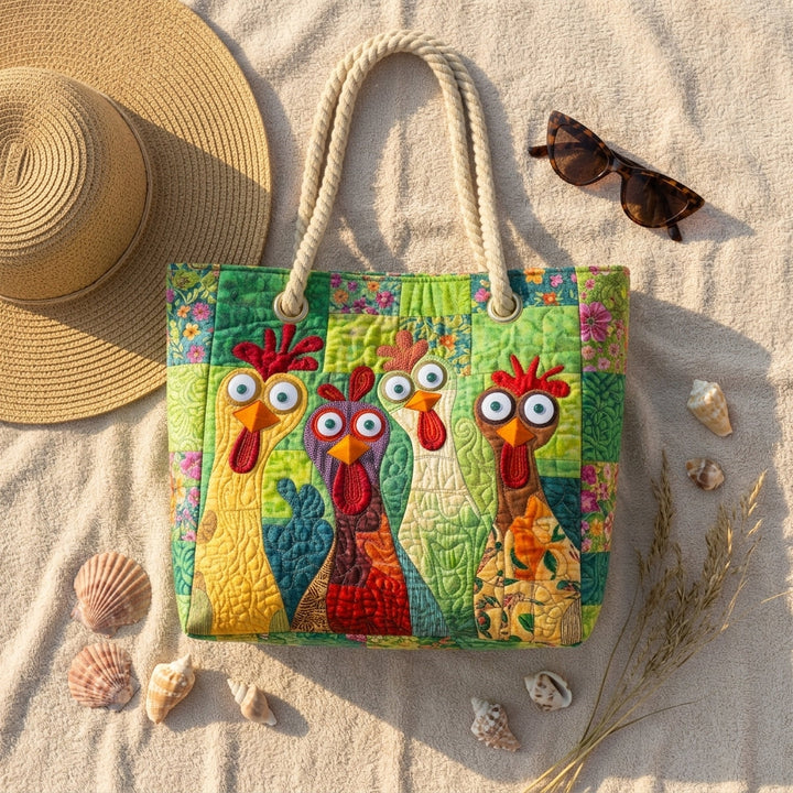 Funky Chicken Quilted Beach Bag