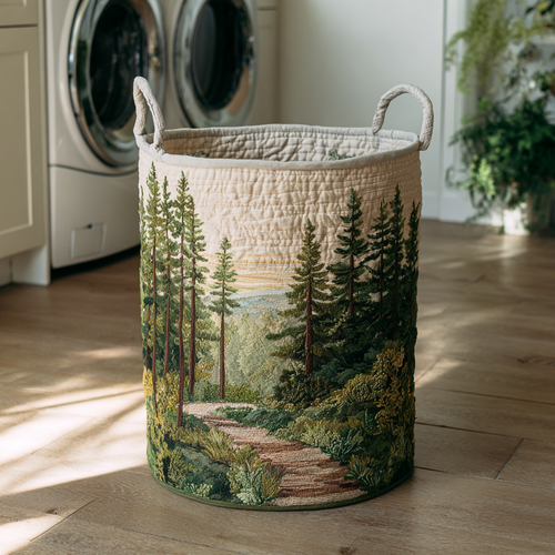 Forest Path Quilted Laundry Basket