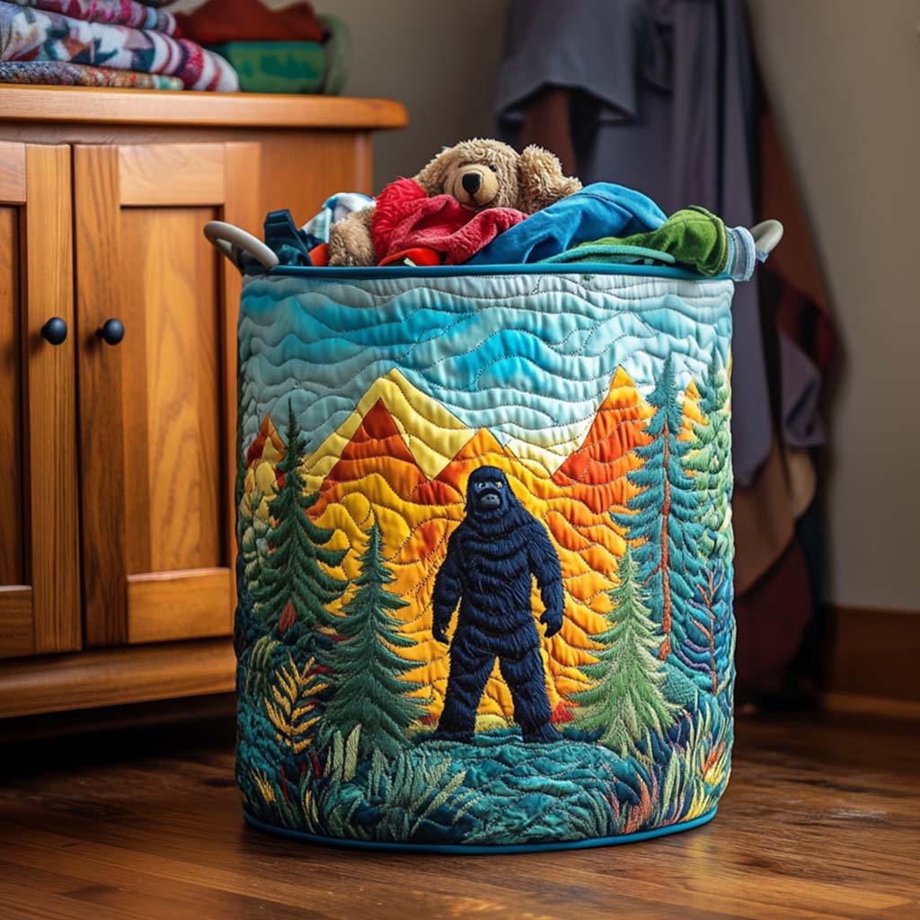 Sasquatch from the Mountains Quilted Laundry Basket