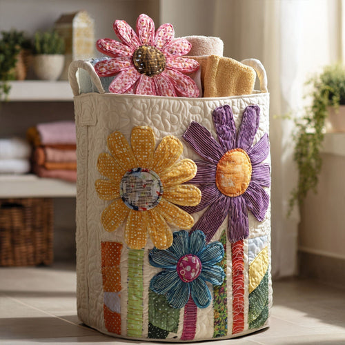 Vintage Flowers Quilted Laundry Basket