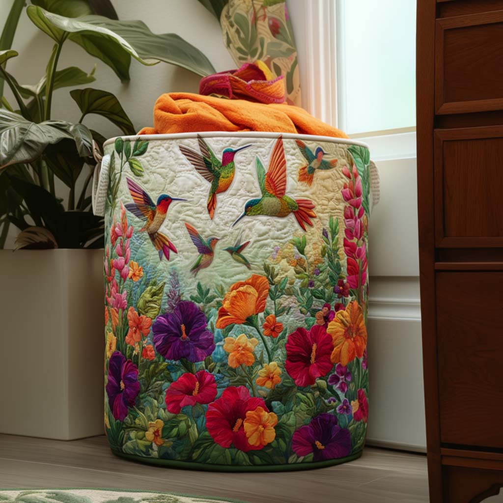 Wings and Flowers Quilted Laundry Basket
