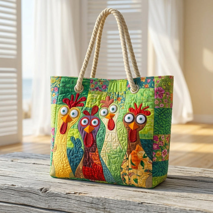Funky Chicken Quilted Beach Bag