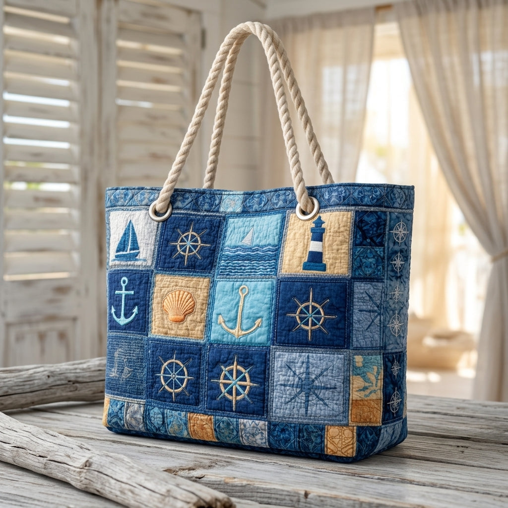 Nautical Blue Quilted Beach Bag