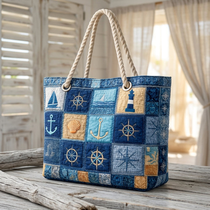 Nautical Blue Quilted Beach Bag