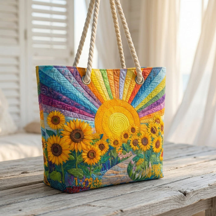 Rainbow Sun Quilted Beach Bag