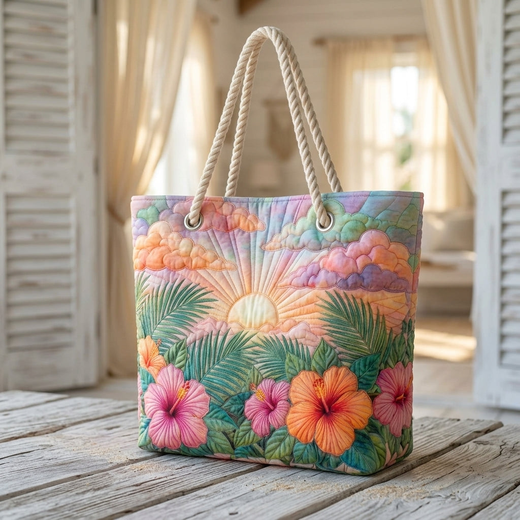 Tropical Dawn Quilted Beach Bag