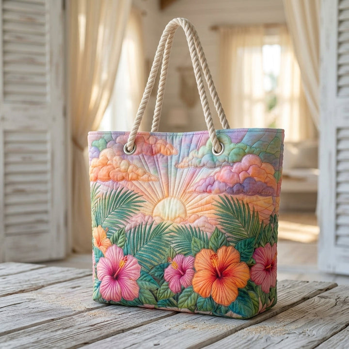 Tropical Dawn Quilted Beach Bag