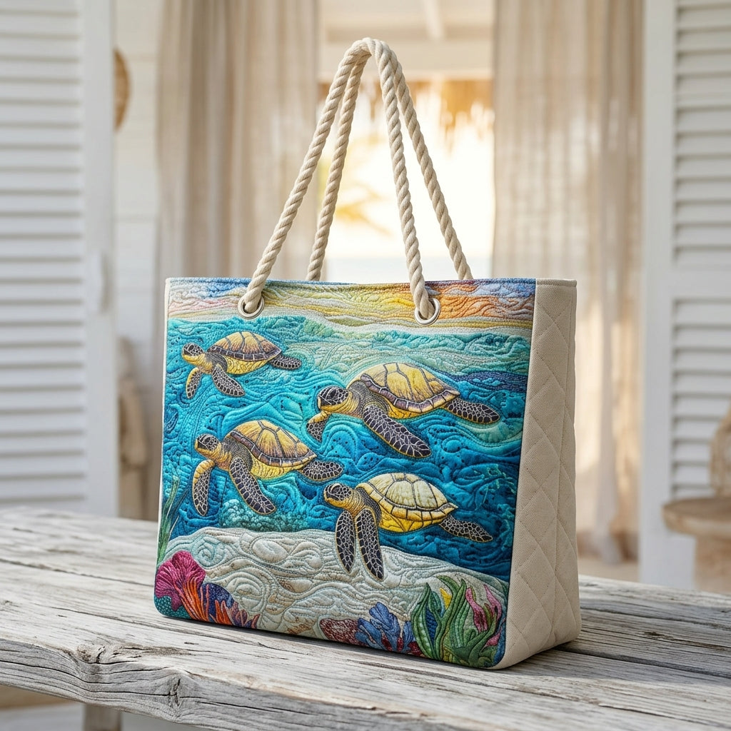 Marina Turtle Quilted Beach Bag