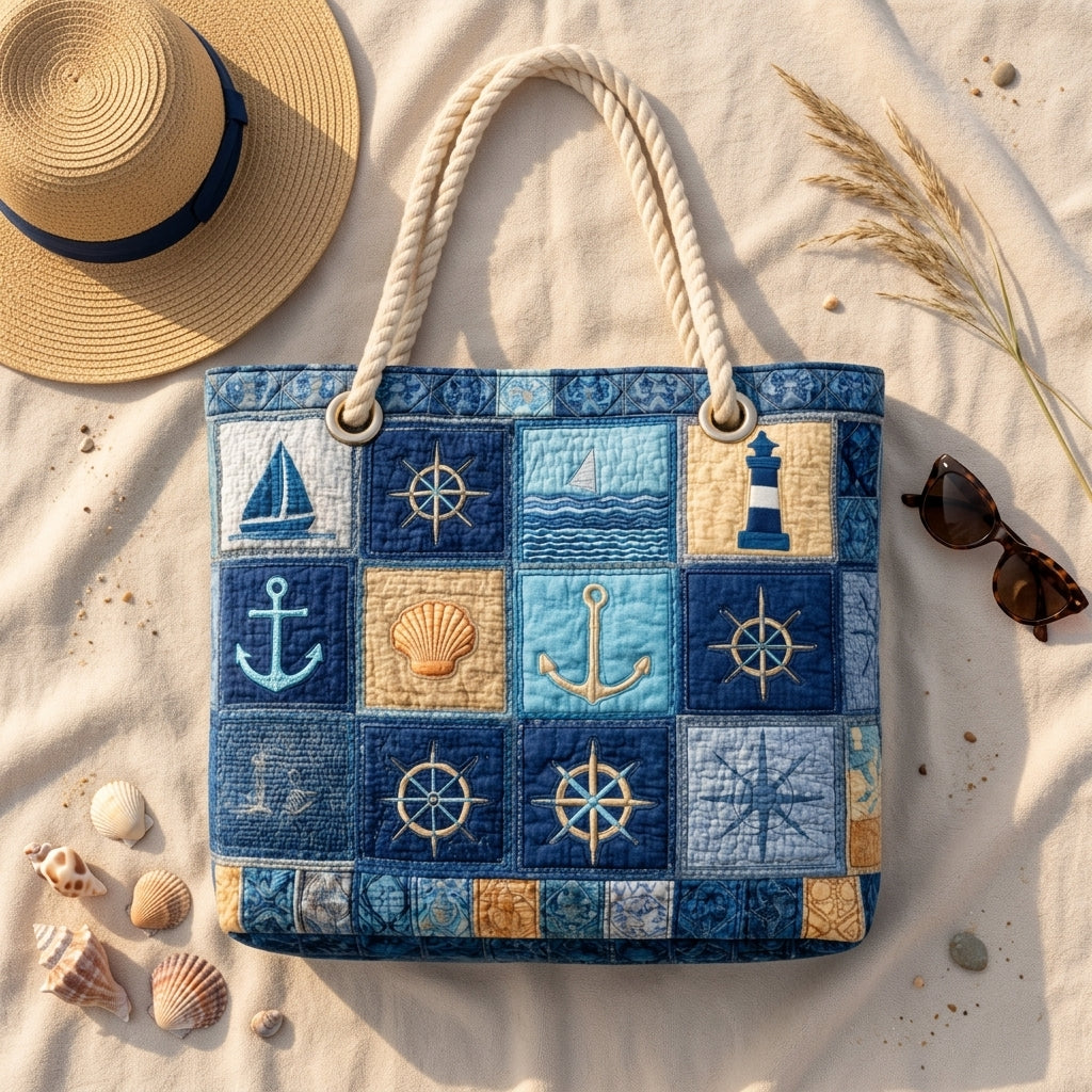 Nautical Blue Quilted Beach Bag