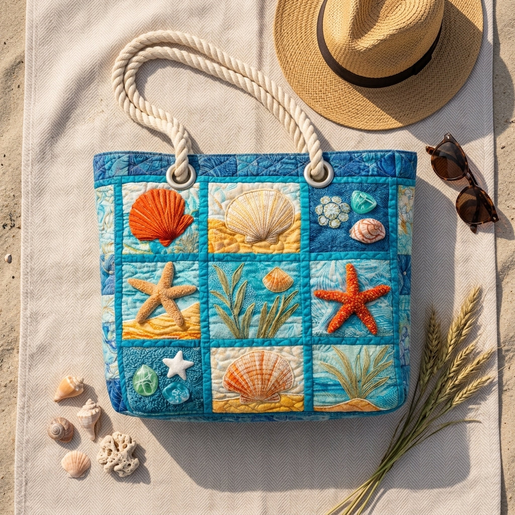 Coastal Shells Quilted Beach Bag