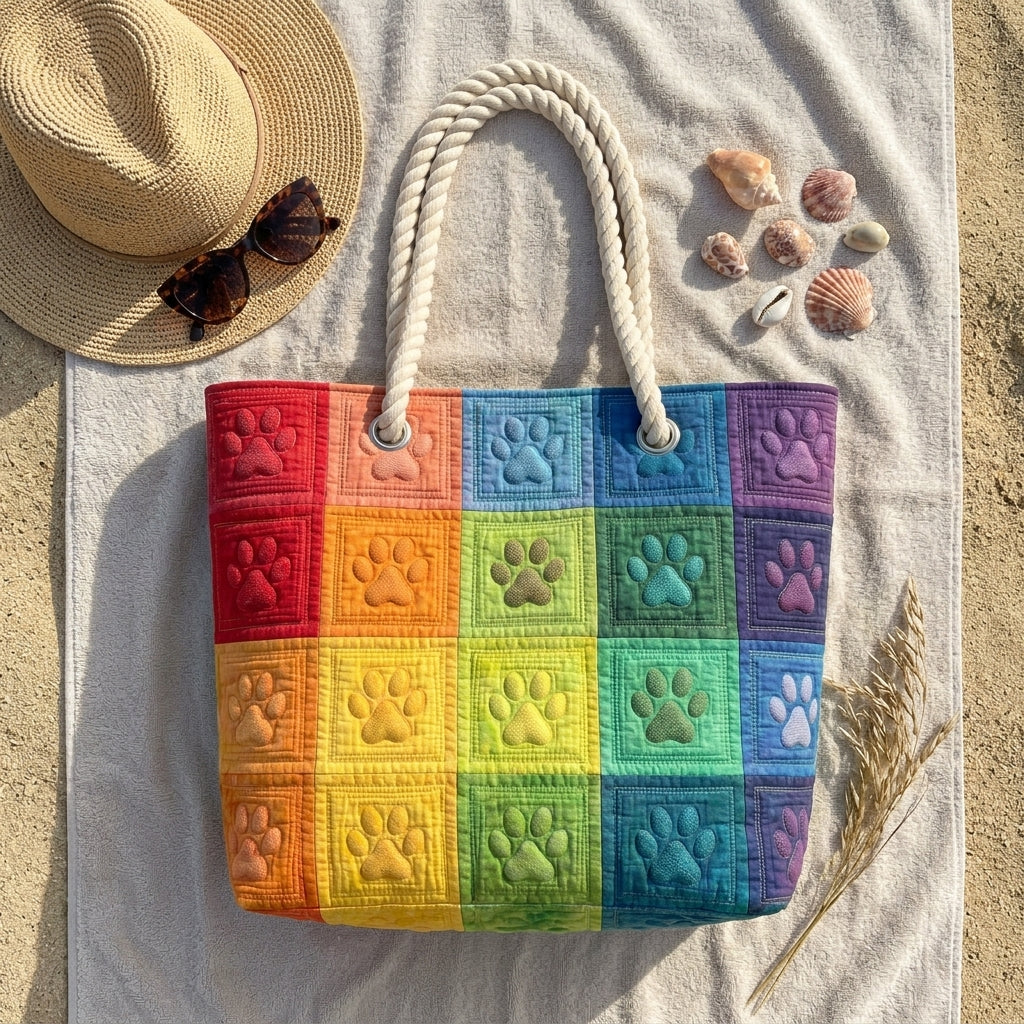Paw Print Patch Quilted Beach Bag