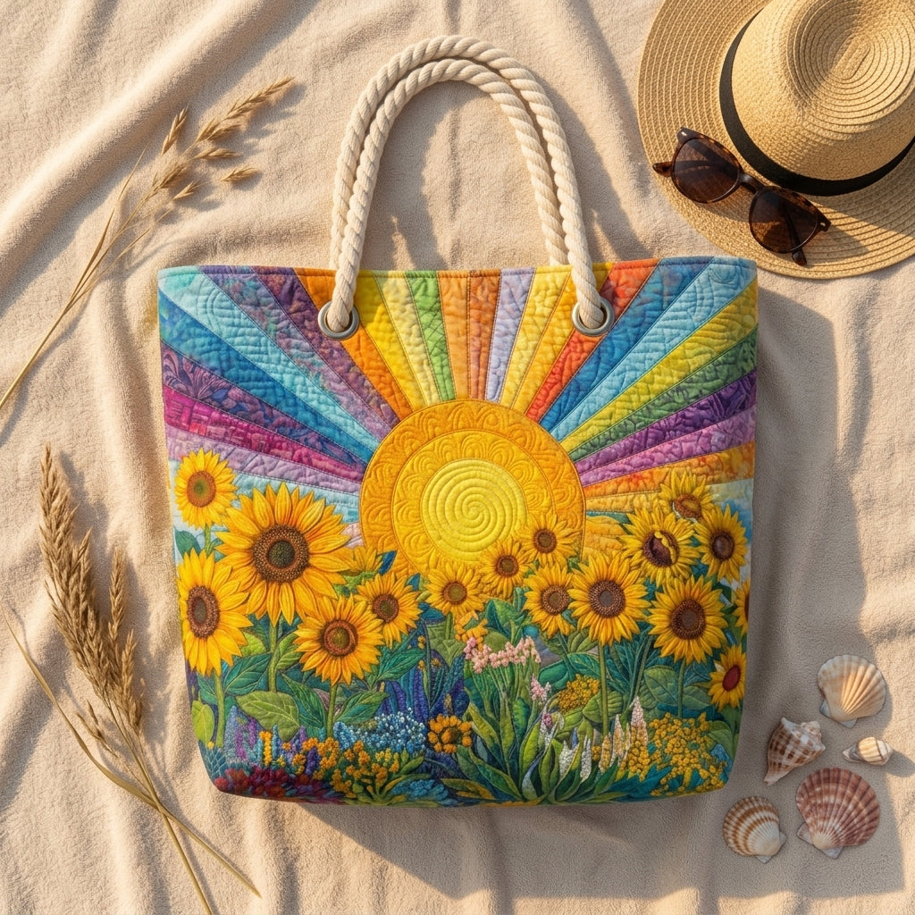 Rainbow Sun Quilted Beach Bag
