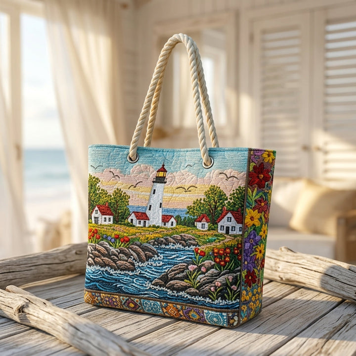 Lighthouse Shine Quilted Beach Bag