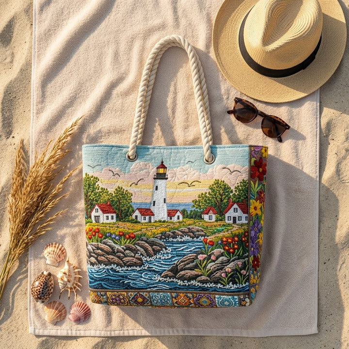 Lighthouse Shine Quilted Beach Bag