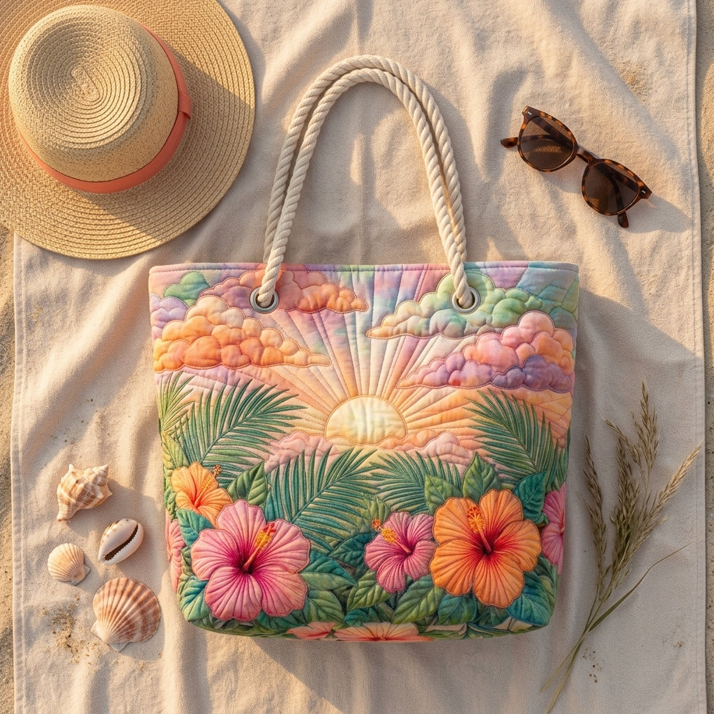 Tropical Dawn Quilted Beach Bag