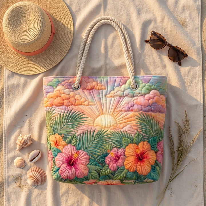 Tropical Dawn Quilted Beach Bag