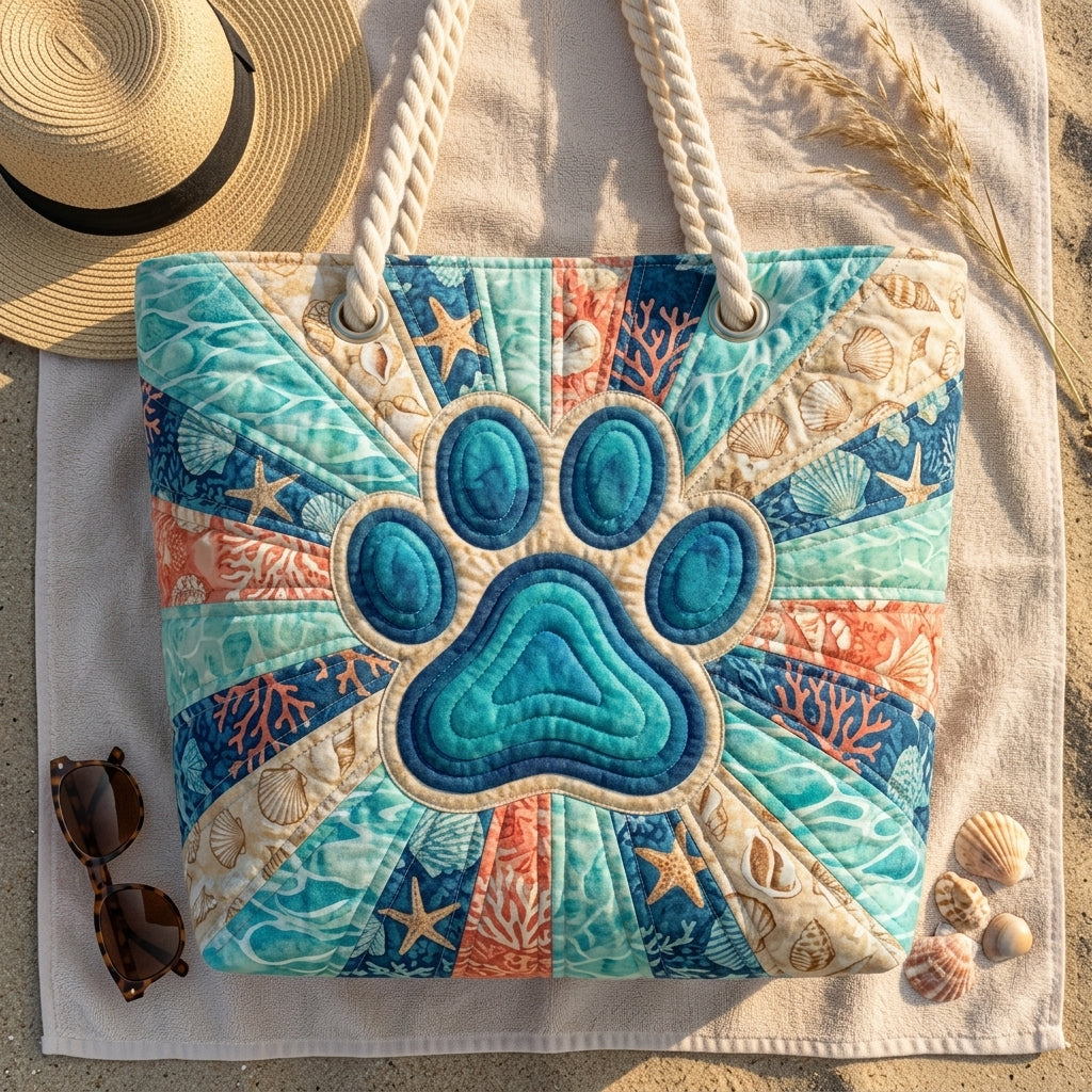 Paw Print Quilted Beach Bag