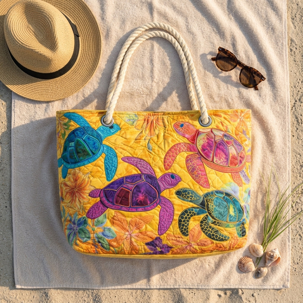 Coral Turtle Dream Quilted Beach Bag