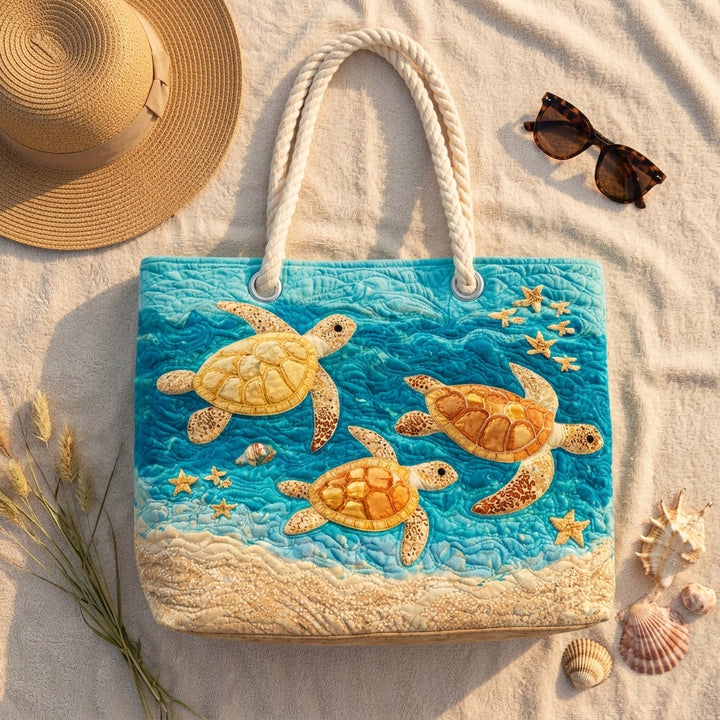Golden Turtle Coast Quilted Beach Bag