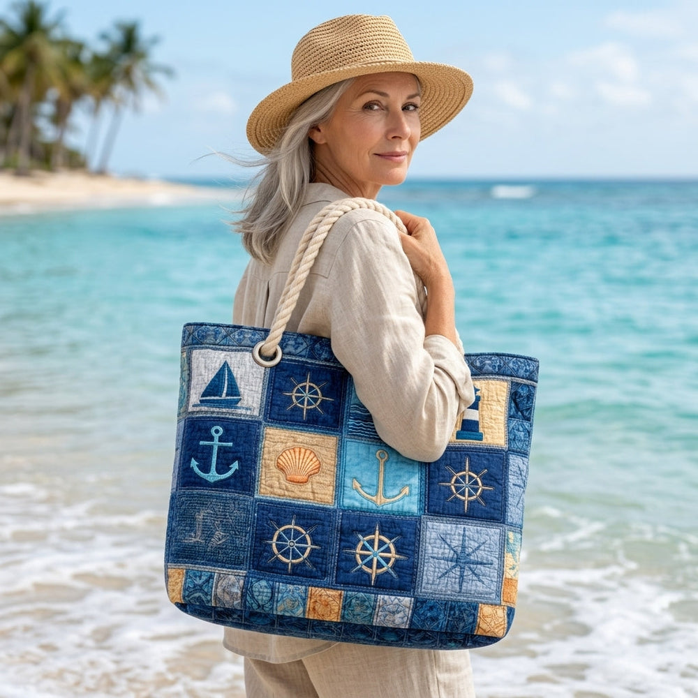 Nautical Blue Quilted Beach Bag