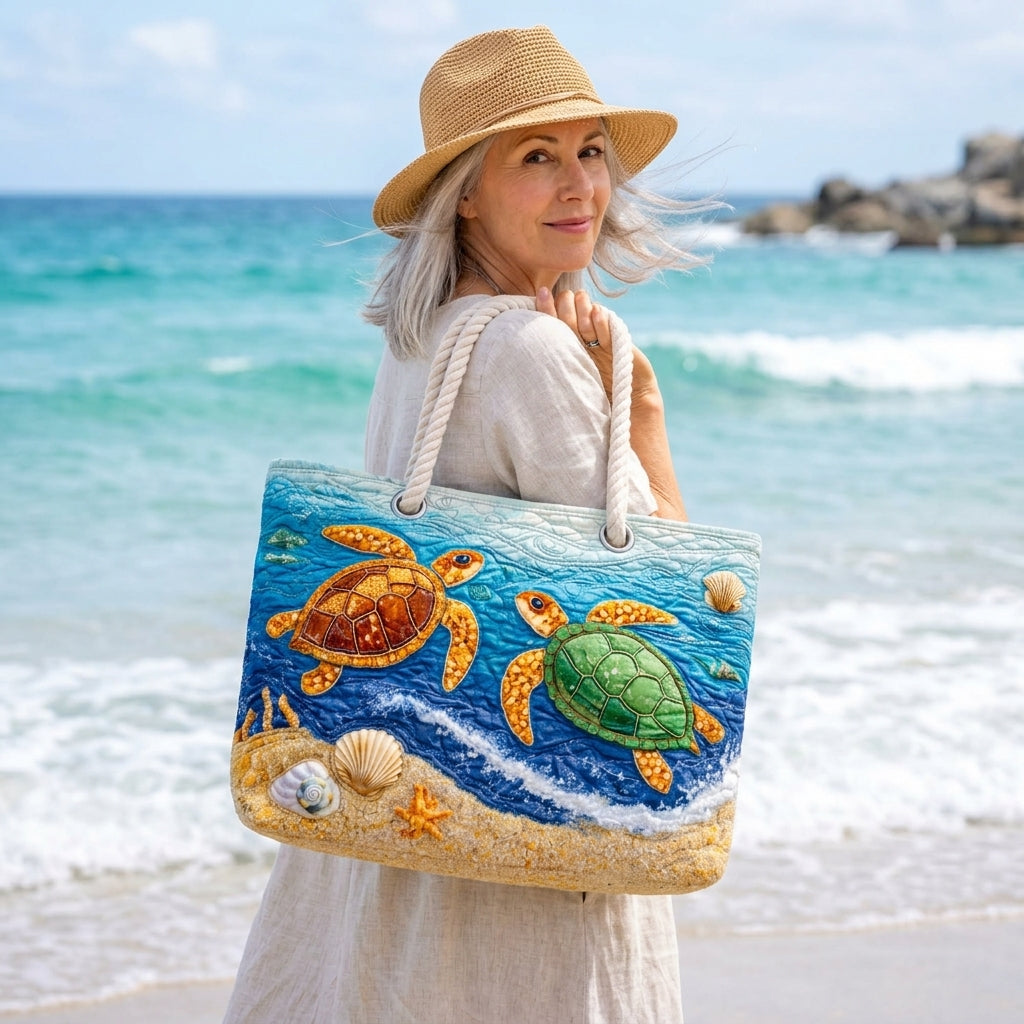 Tropical Turtle Quilted Beach Bag