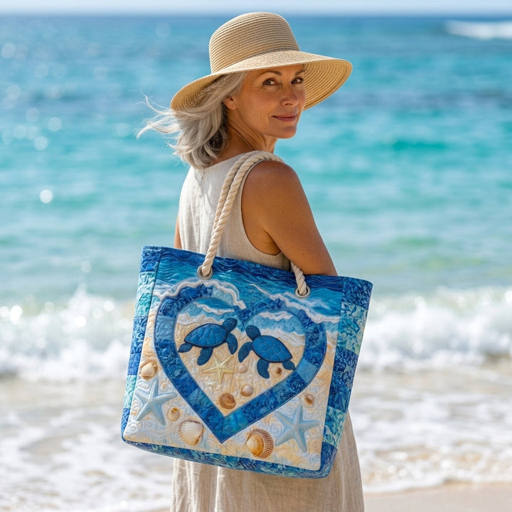Turtle Serenity Quilted Beach Bag