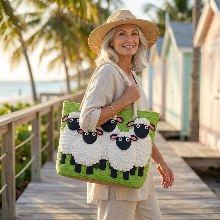 Sky of Sheep Quilted Beach Bag