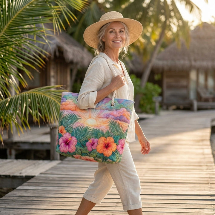 Tropical Dawn Quilted Beach Bag
