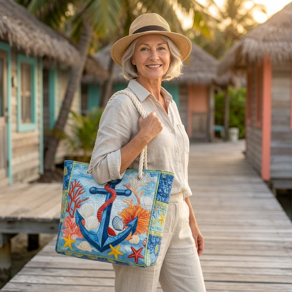 Nautical Anchor Quilted Beach Bag