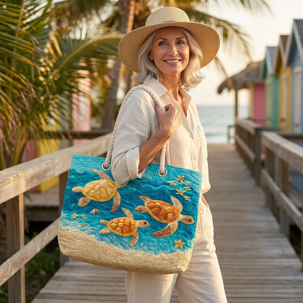 Golden Turtle Coast Quilted Beach Bag