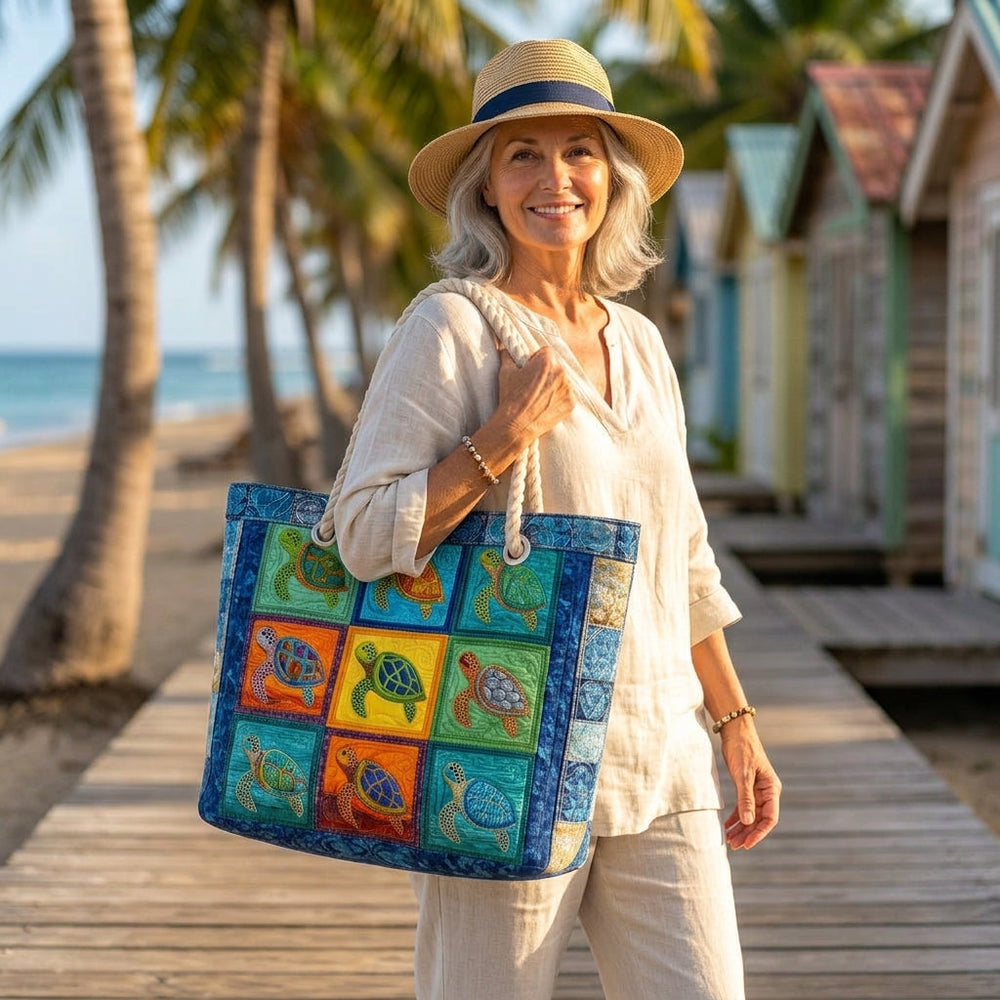 Tranquil Turtle Quilted Beach Bag