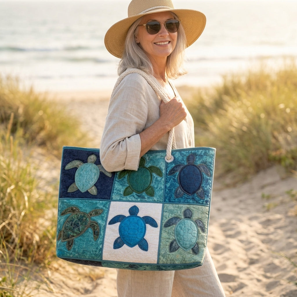 Blue Turtle Quilted Beach Bag