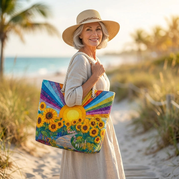 Rainbow Sun Quilted Beach Bag