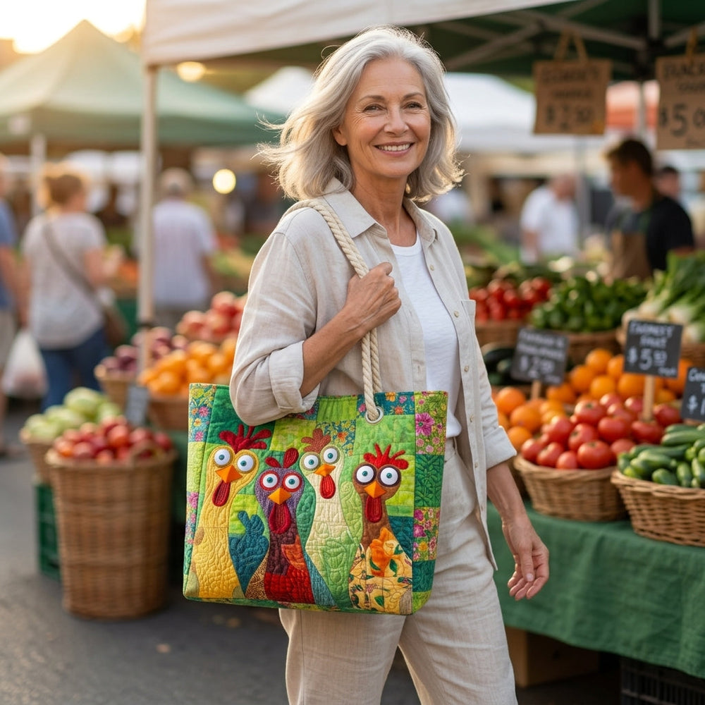 Funky Chicken Quilted Beach Bag