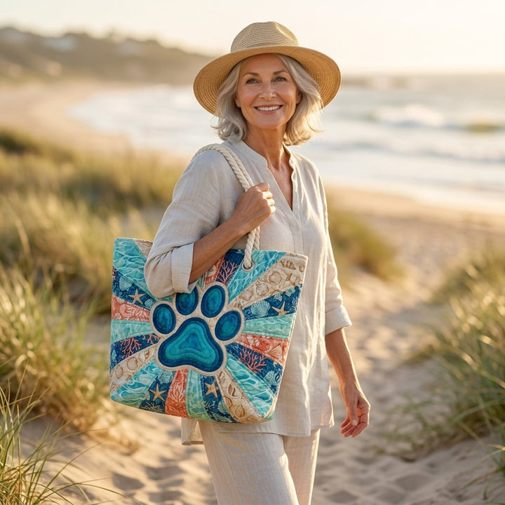 Paw Print Quilted Beach Bag