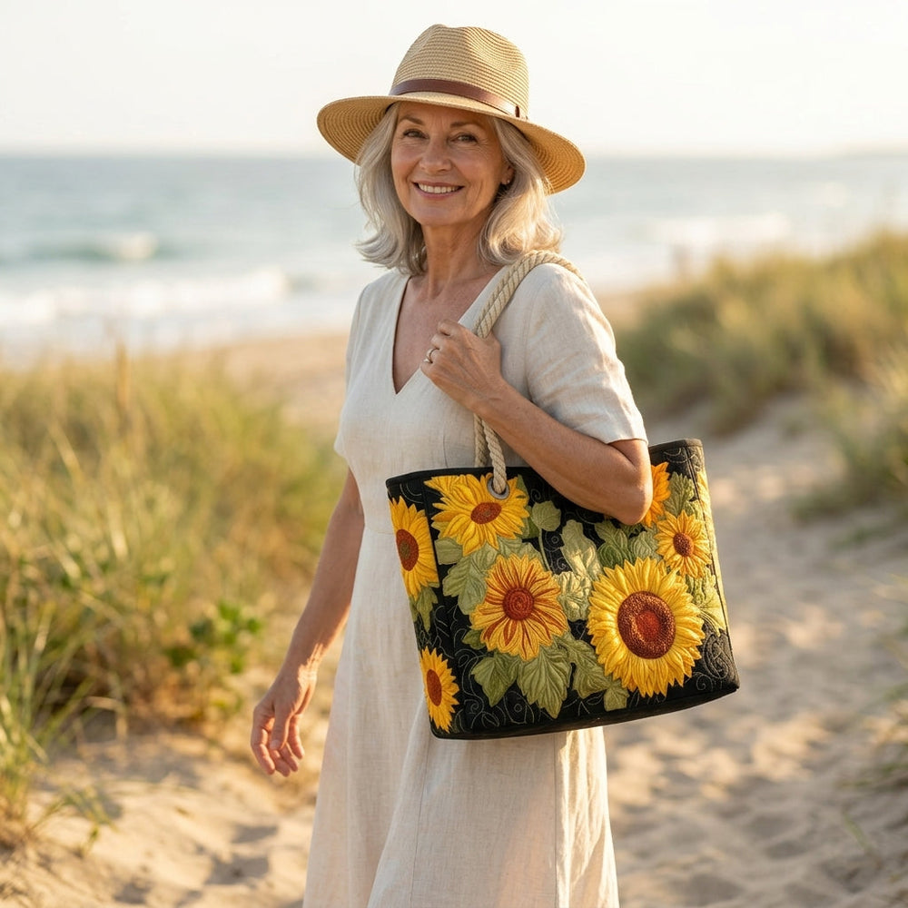 Sunflower Quilted Beach Bag