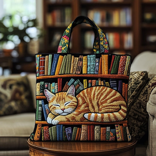 Cat Loves Books Quilted Tote Bag