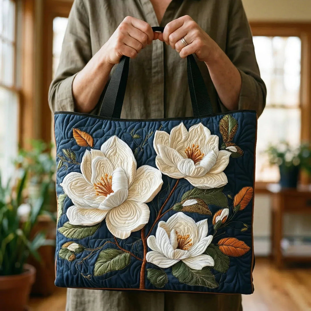 Delicate Magnolia Quilted Artisan Tote