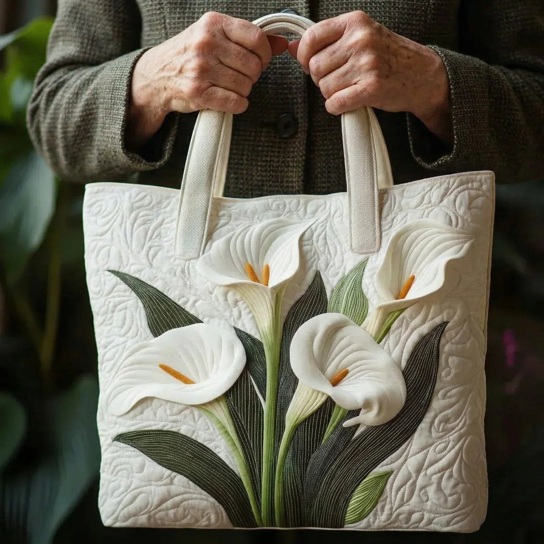 White Lilies Quilted Artisan Tote