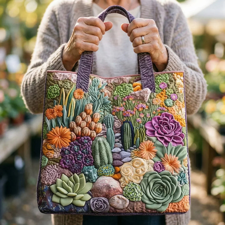 Succulent Garden Quilted Artisan Tote