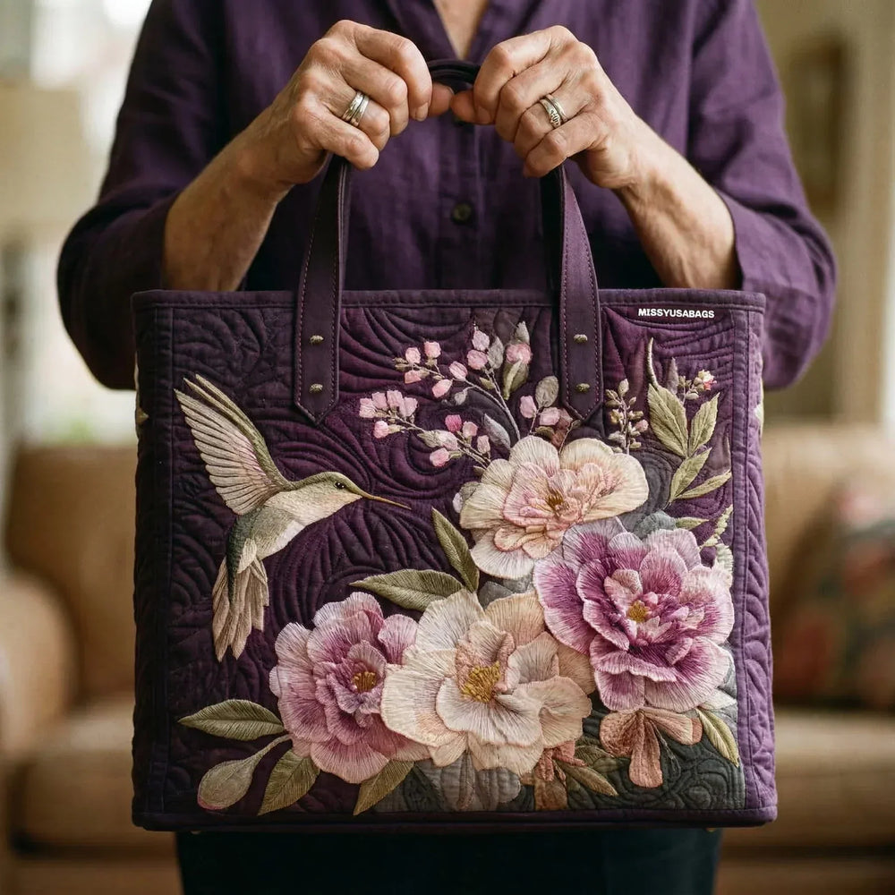 Hummingbirds and Orchids Quilted Artisan Tote