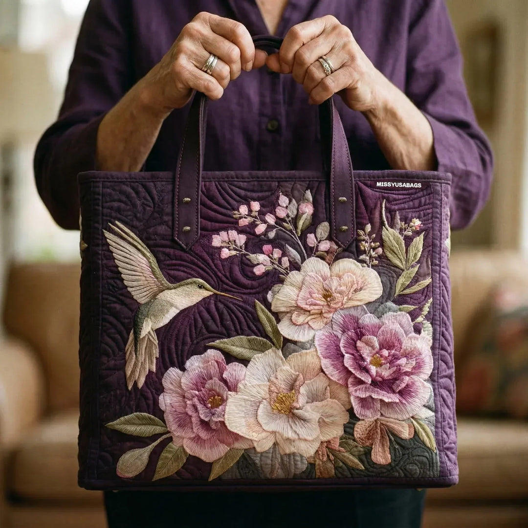 Hummingbirds and Orchids Quilted Artisan Tote