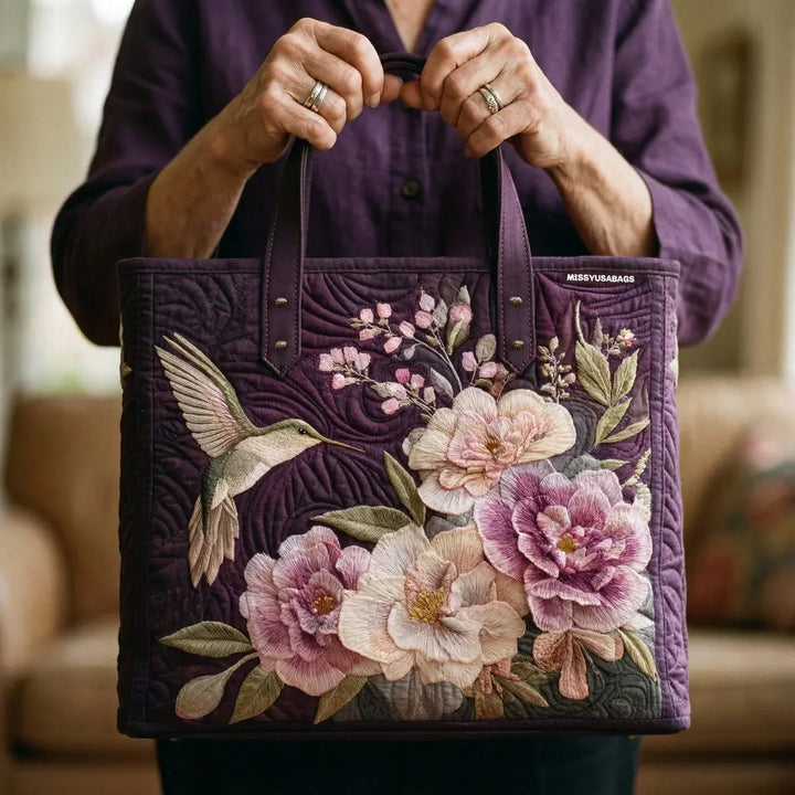 Hummingbirds and Orchids Quilted Artisan Tote